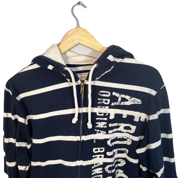 Aeropostale 1987 Navy Striped Zip Hoodie Sweatshirt Size L Athleisure Y2K Comfy - Picture 2 of 6